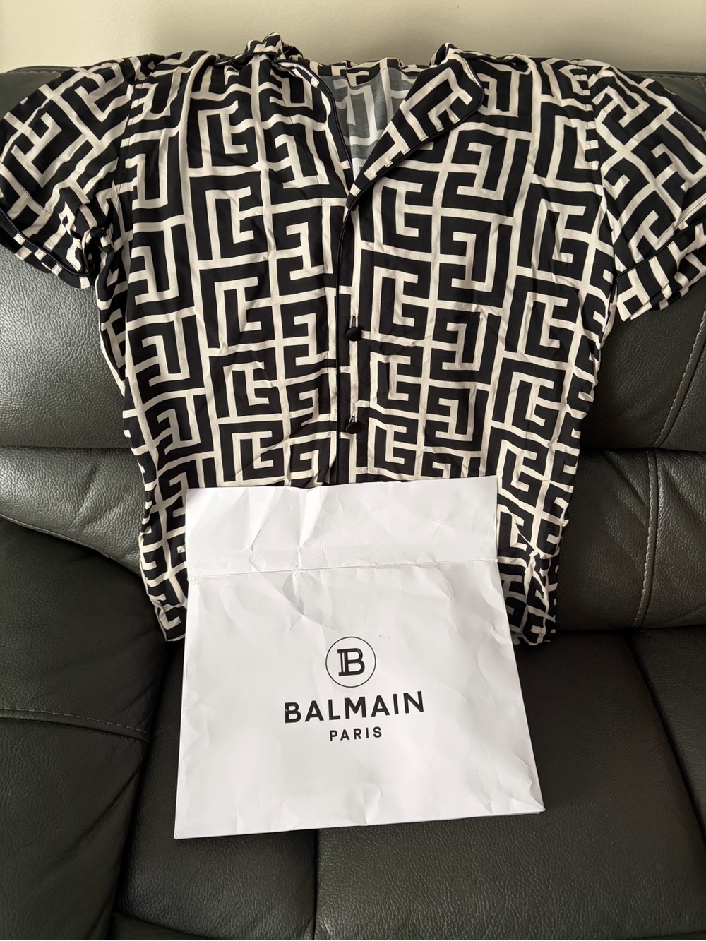 Balmain Black and White Geometric Button-Down Shirt